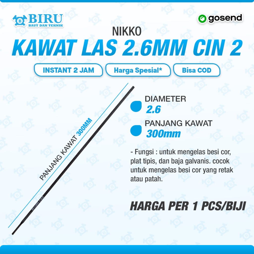 KAWAT LAS Cor Ancuran CIN-2 NIKKO STEEL 2.6MM 3.2MM PER 1 BIJI