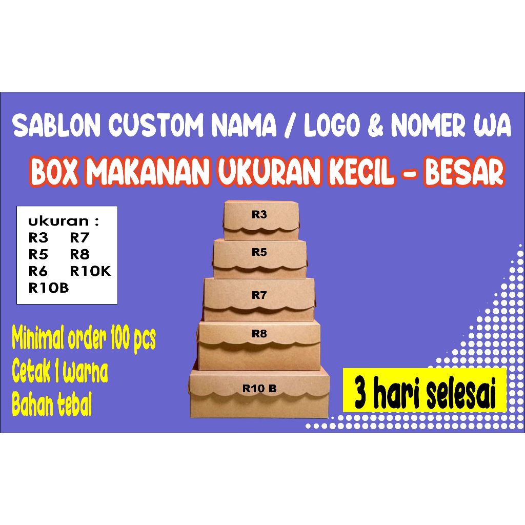 [ISI 100 PCS] SABLON CUSTOM NAMA  BOX MAKANAN, DUS  MARTABAK,  DUS BANDENG