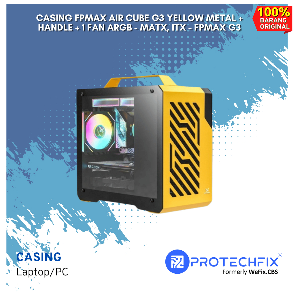 CASING FPMAX Air Cube G3 Yellow Metal + Handle + 1 Fan ARGB - mATX, ITX - FPMAX G3