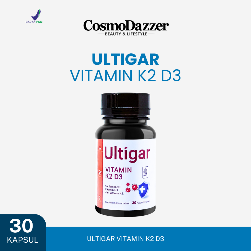 Ultigar Vitamin K2 + D3 - K2 120 mcg D3 400 IU - Botol isi 30 dan 100 Kapsul Lunak - Suplemen Keseha