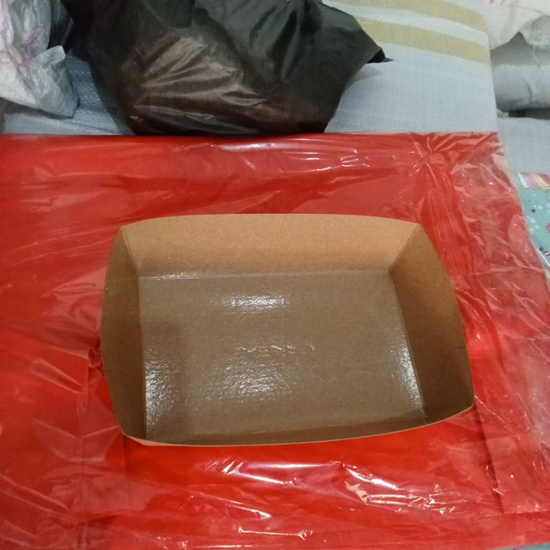 paper tray lunch box Kraft langsung jadi laminasi uk 17x11x4,5 size L isi 100 pcs merk OKEY