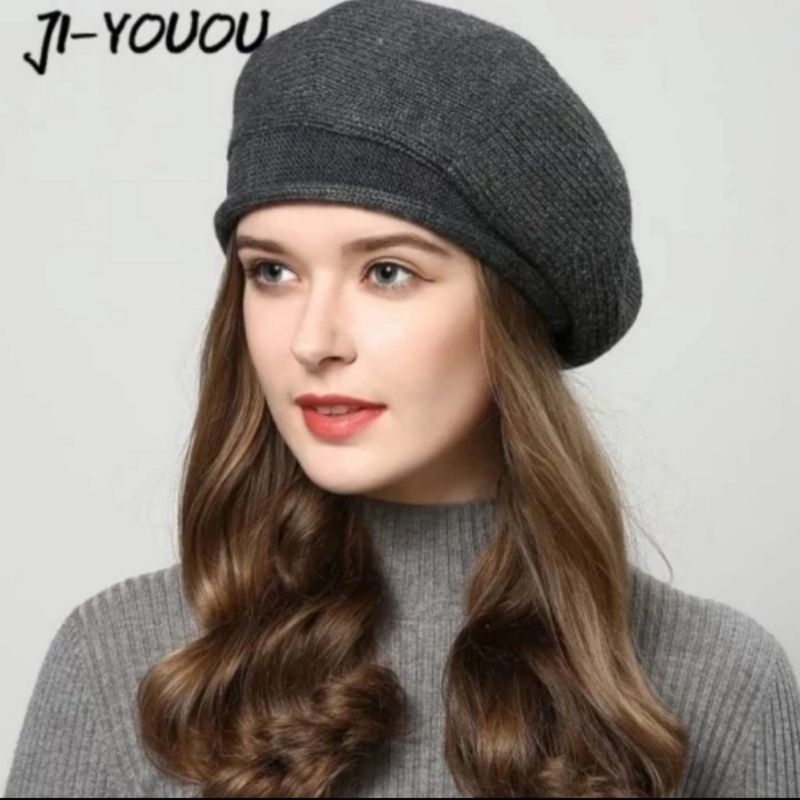 topi musim dingin wanita/topi baret wanita/topi casual gaya korea