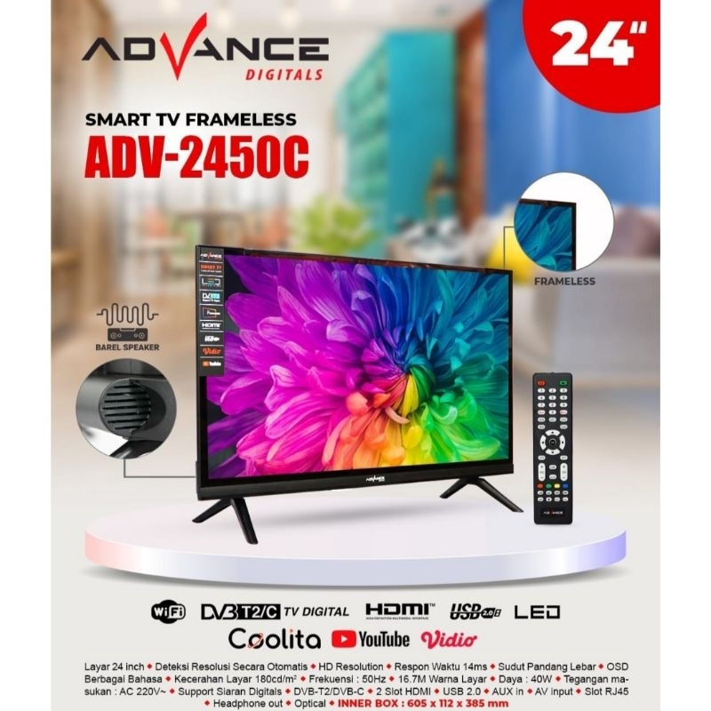 Advance TV Smart 24" ADV-2450C Televisi Digital 24 Inch HD Support Antena Digital DV3/T2 Bergaransi