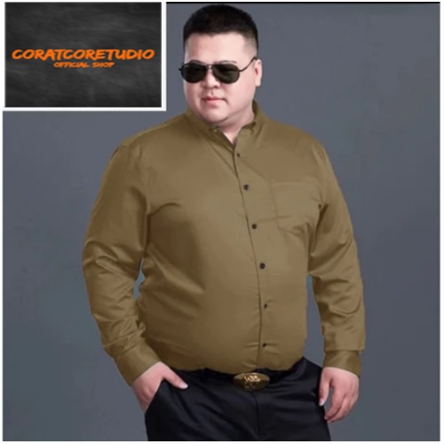 Surabaya Hem Laki Kemeja Pria Reguler Slim Fit Lengan Panjang Polos Kancing Kantong Saku COKLAT SUSU