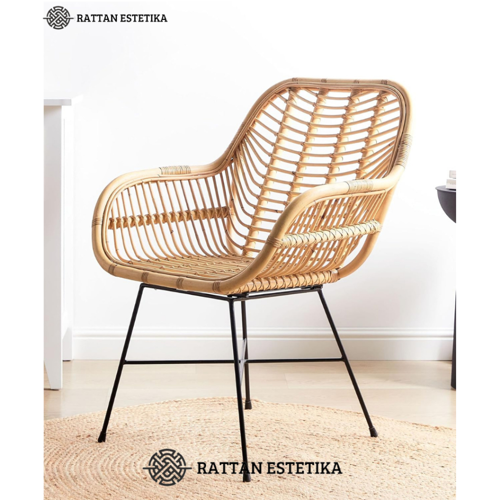 Kursi Teras Rotan Minimalis Rangka Besi 1 Set / Kursi Cafe / Kursi Makan Rotan