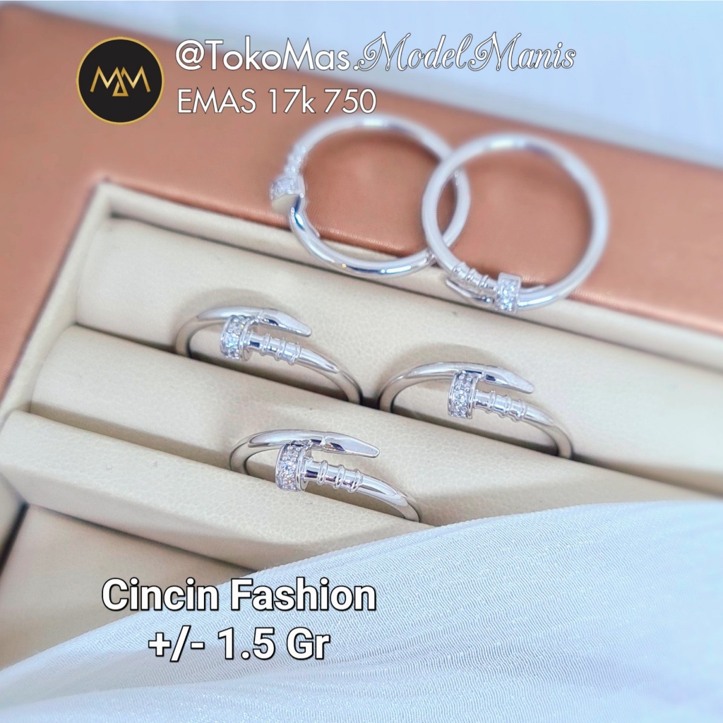 Cincin paku emas putih 750 kadar 17k