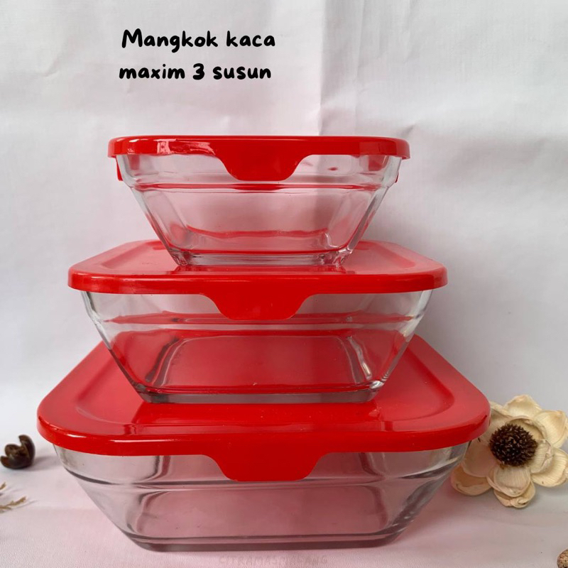 Ay00 1 Set Mangkok Kaca Tutup Kotak Isi 3 Pcs Mangkok Kaca Mangkok Sayur Mangkok Bekal Mangkok Lucu