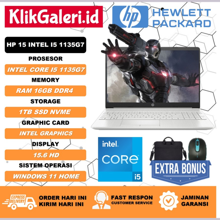 Laptop Sekolah HP 15 i5 1135G7 16GB 1TB SSD HD SILVER