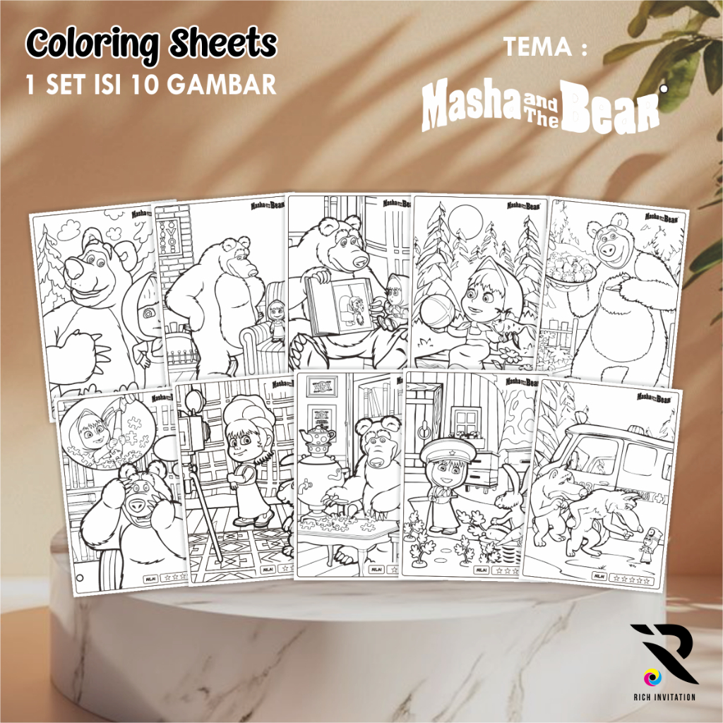 

[TEMA MASHA AND THE BEAR] KERTAS GAMBAR UNTUK ANAK - LEMBAR MEWARNAI ANAK 1 SET ISI 10 LEMBAR GAMBAR