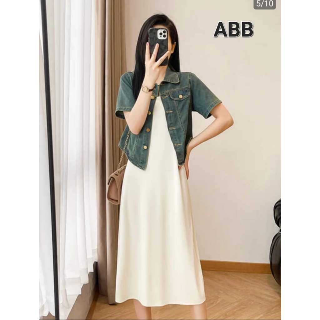 ABB Dress Putih Wanita//inner span lengan kutung