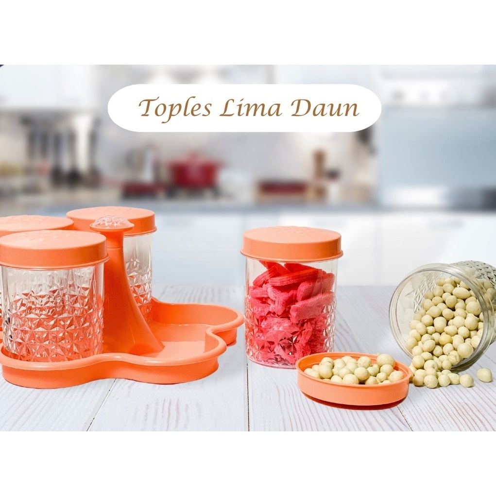 Toples Kue Kering Lebaran Toples Bunga Kristal 5 Toples Set Nampan Toples Kue Kering Toples 5 Daun