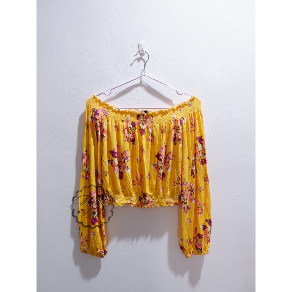 [PRELOVED] [WEARME CLOSET] H&M Sabrina Mustard Yellow floral Top Size L