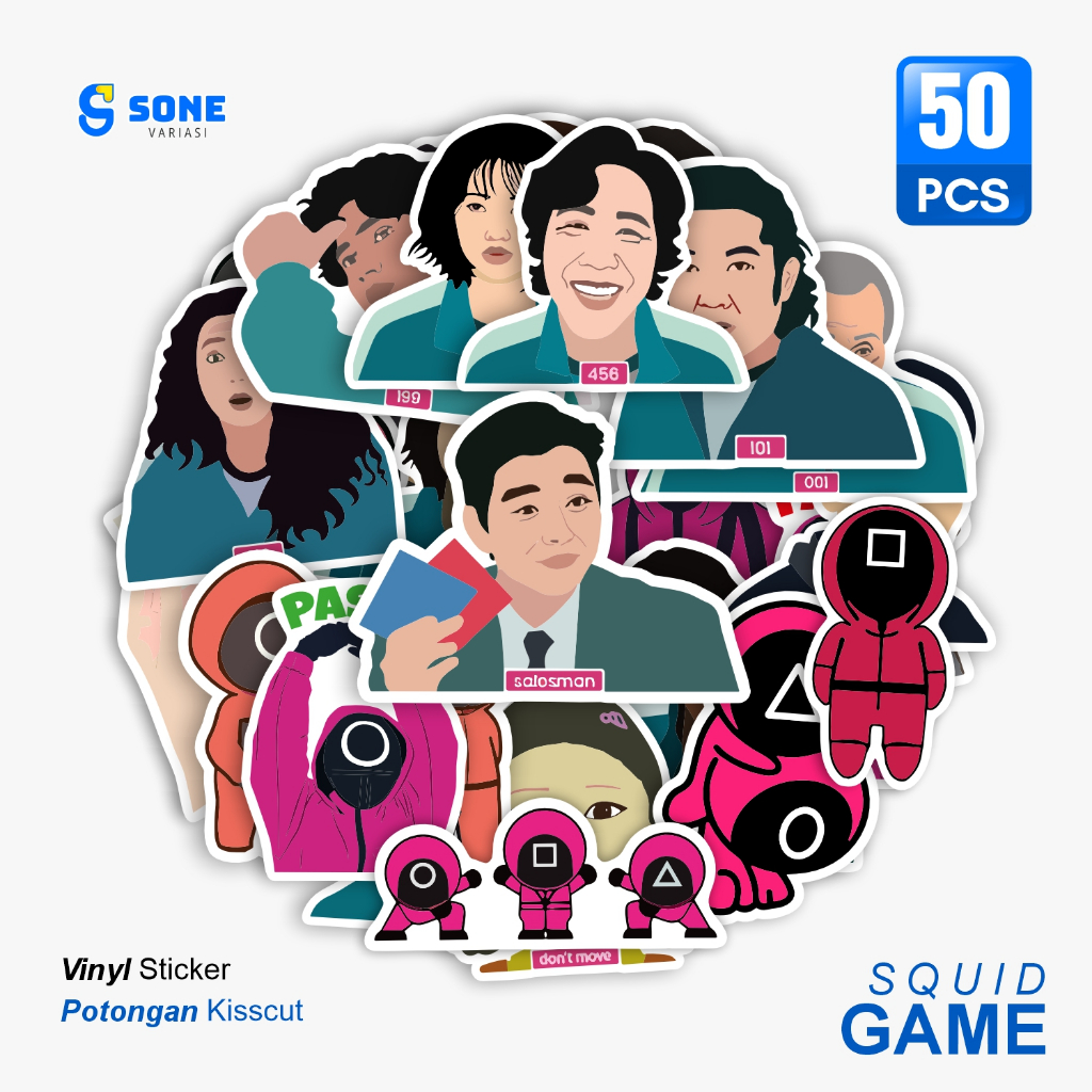 

Sticker Pack SQUID GAME/ Stiker Kartun Animasi Paper Vinyl Deco Buku Jurnal Tumbler Laptop Aesthetic