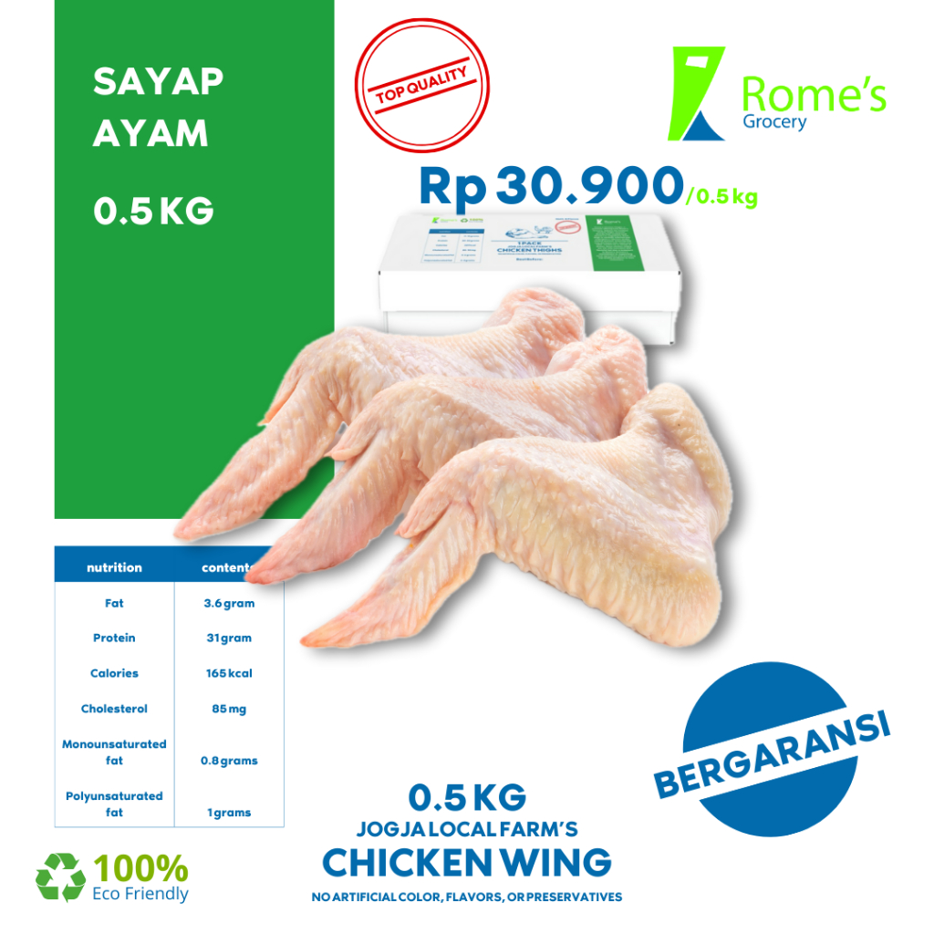 

Sayap Ayam | 0,5 Kg | Fresh 100% | Bergaransi | Rome's Grocery