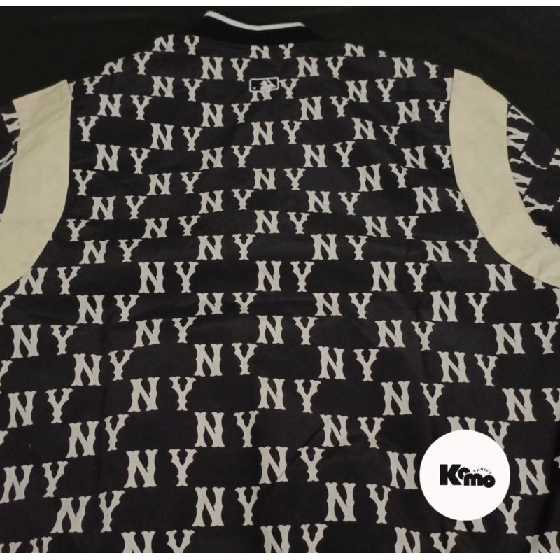 MLB NY MONOGRAM LINE WHITE BLACK ZIP BOMBER JACKET DOUBLE ZIPPER