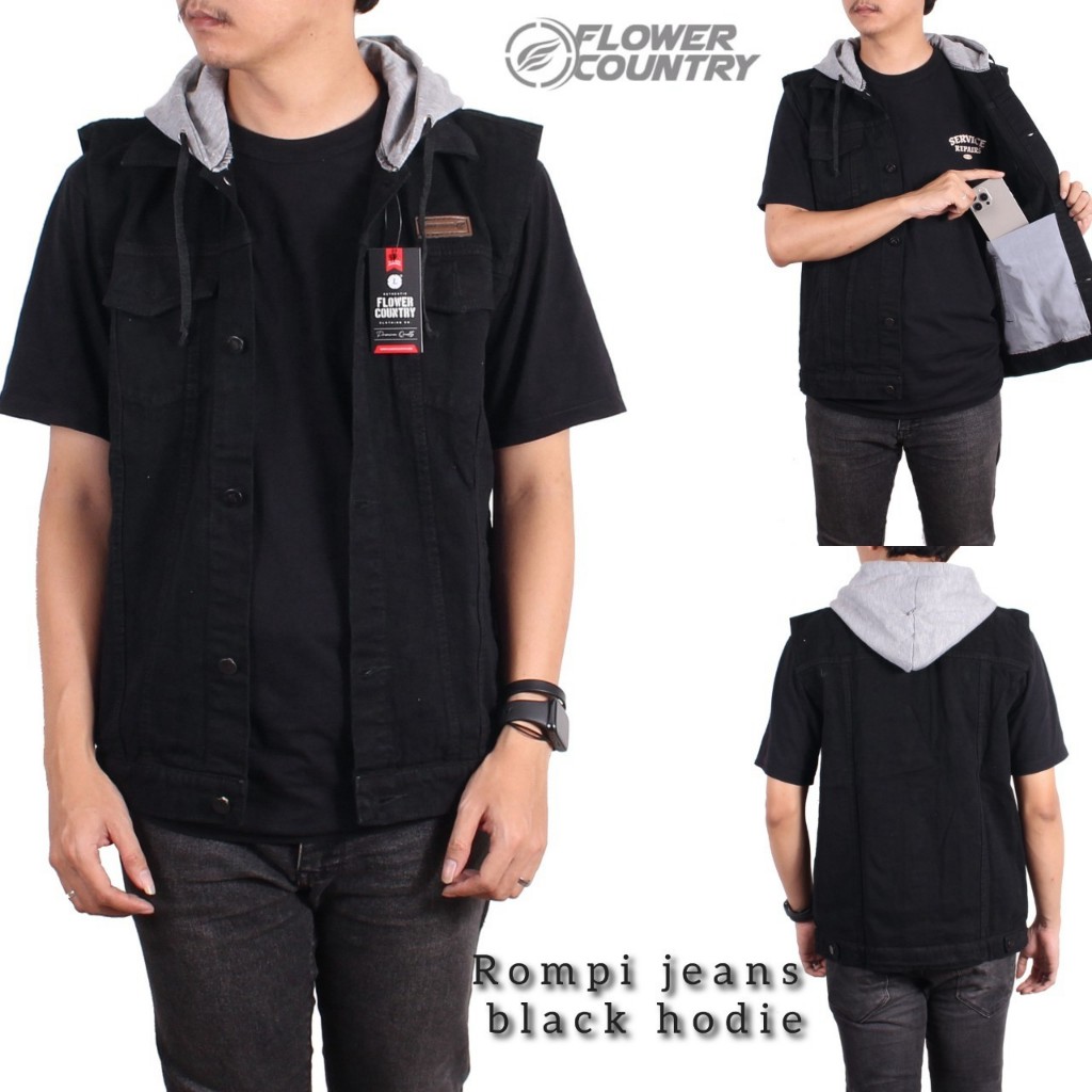 Rompi Jeans Hoodie Pria Rider Bikers - Vest Levii Flower Country Premium Quality