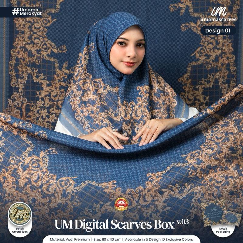 BOX UMAMA SCARVES MOTIF Hijab Voal Motif Digital LC Premium 110x110cm / Umama Scarf Premium