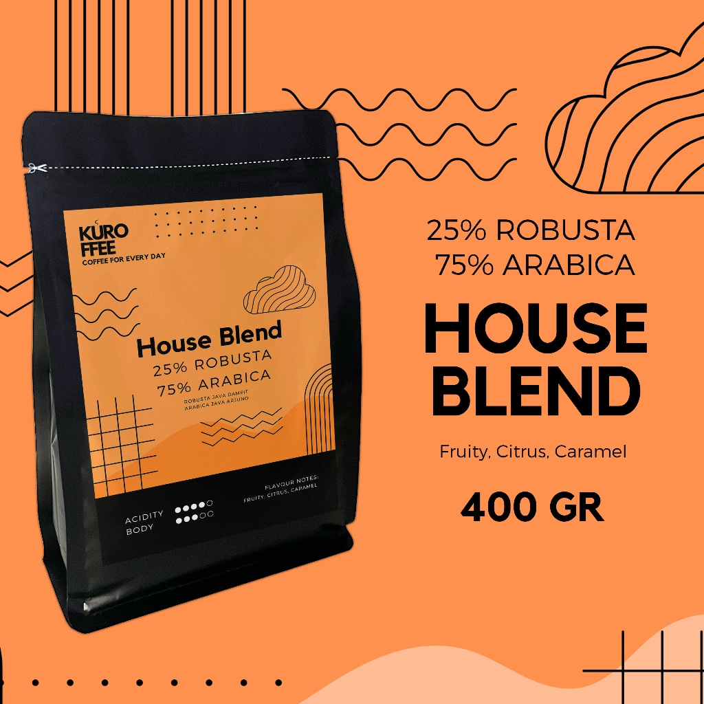 

Kuroffee - Kopi House Blend (Kopi Susu Blend) 25% Robusta 75% Arabica Biji/Bubuk (Coffee Bean/Grind) 400gr