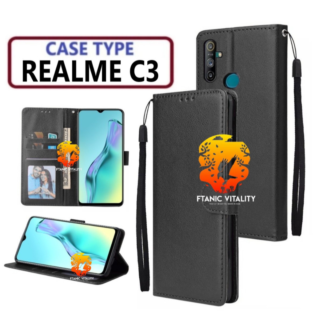 FLIP LEATHER CASING REALME C3 CASE KULIT FLIP WALLET LEATHER DOMPET KULIT PREMIUM SARUNG BUKA TUTUP 