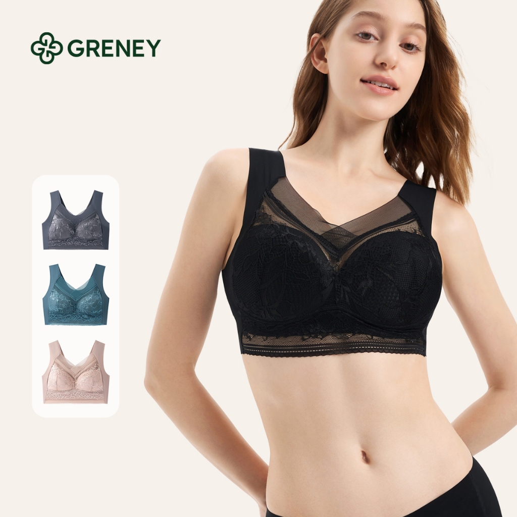 GRENEY-L.W.L-Bra Rompi Bigsize Renda Seamless Bra Wanita Jumbo Cup Besar Rompi Renda Bunga Ukuran Be