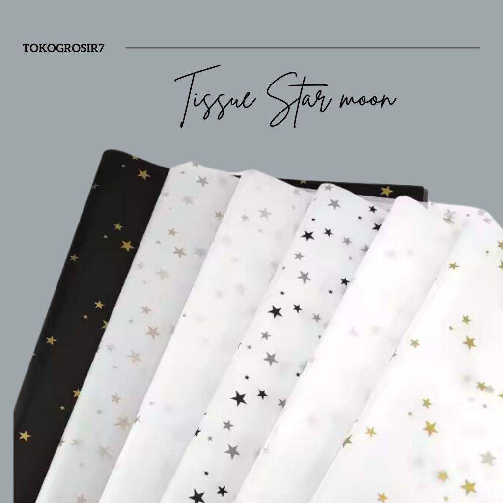 

KERTAS TISSUE MOTIF BINTANG BULAN GOLD SIDE WAXXY PAPER FLOWER WRAPPING TISSUE STARMOON