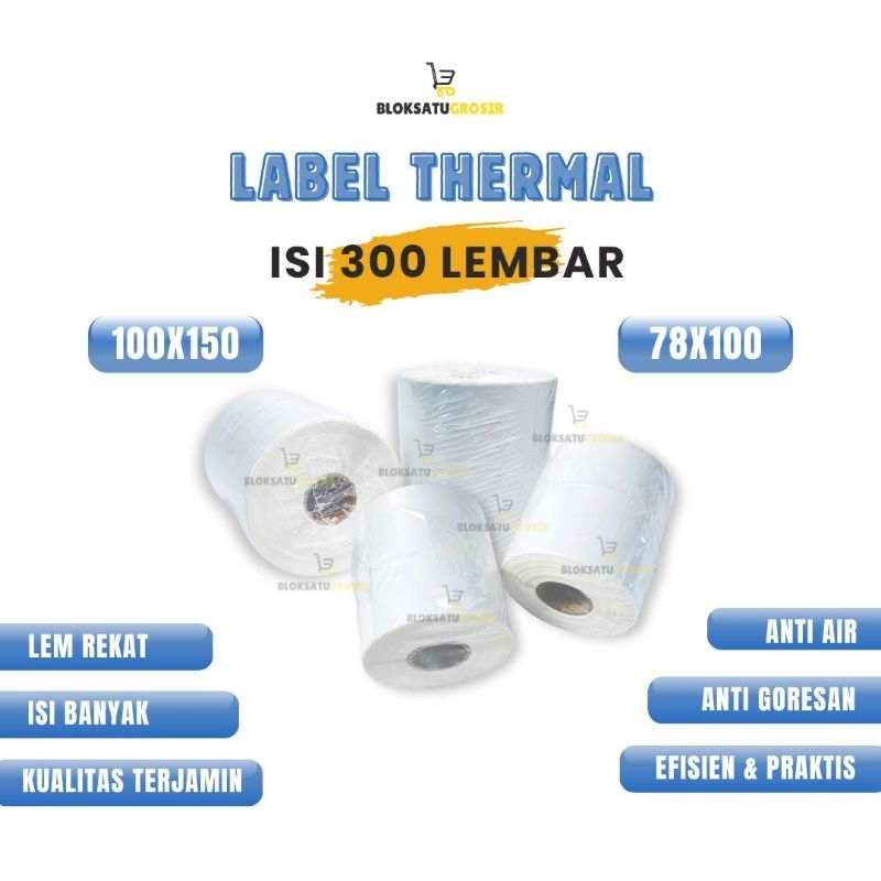 

Kertas Sticker Label Thermal Resi 78x100 mm isi 300 Lembar per Roll
