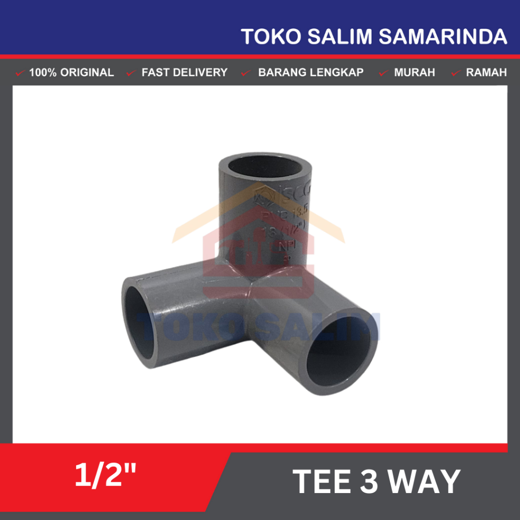 3 Way Tee AW 1/2 Inch PVC Tebal / Tee Elbow 3 Sudut 3 Lubang T Siku / Tee 3 Way 1/2"