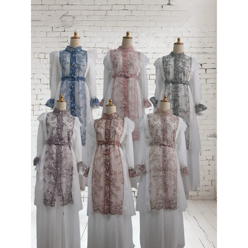 Frendi collection | Dress outer brukat inner tile motif polkadot terbaru