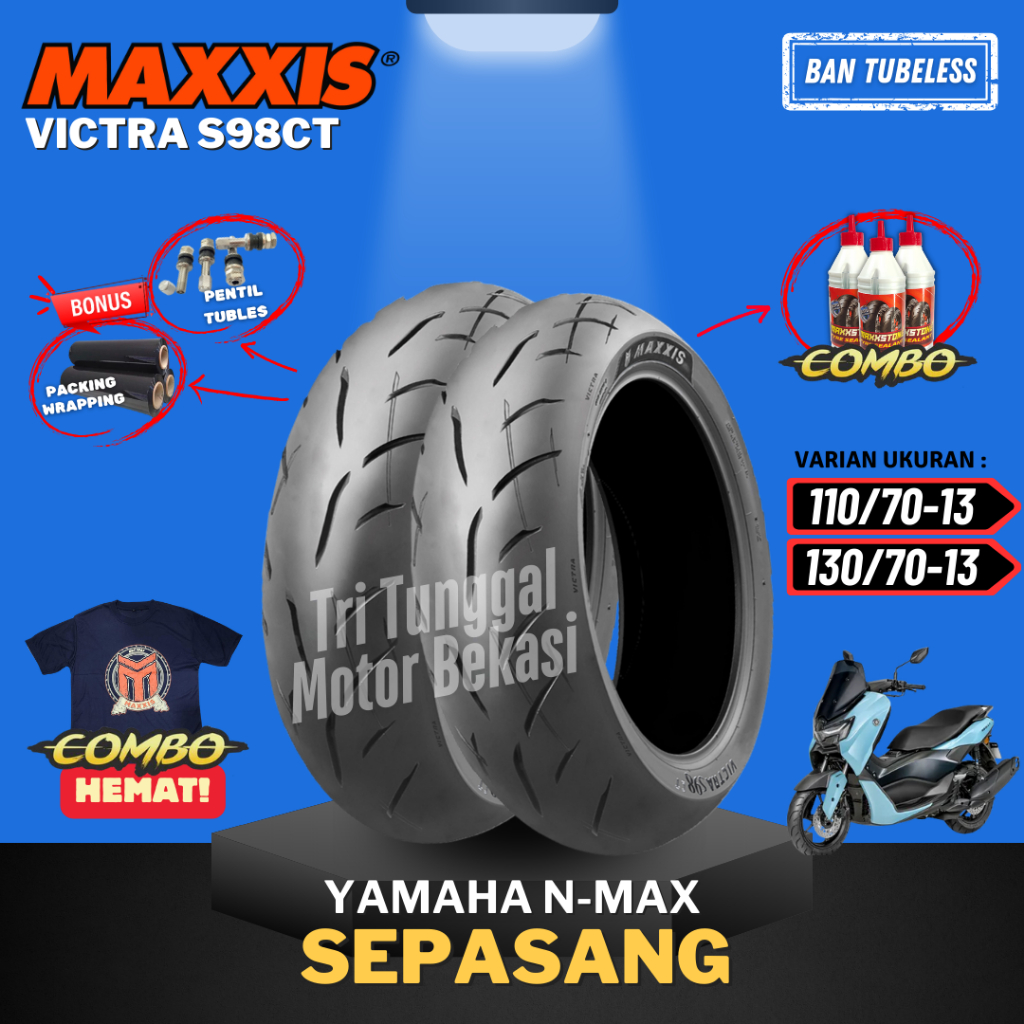 [PAKET SEPASANG MURAH] BAN MAXXIS RING 13 VICTRA 98 CT TUBELESS ( 110/70-13 & 130/70-13 ) / BAN MOTO