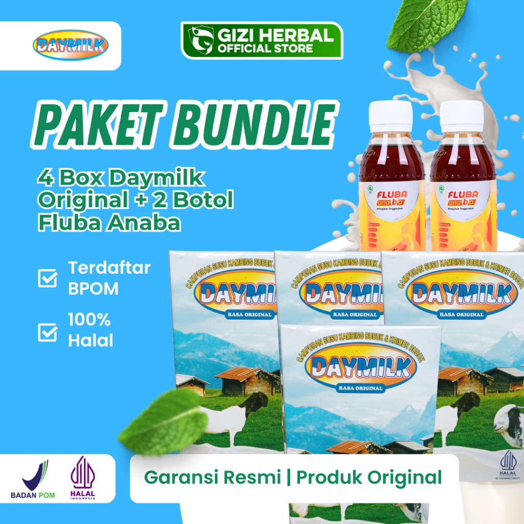 

Daymilk 4 Box Rasa Original Susu Kambing Etawa + 2 Botol Fluba Anaba