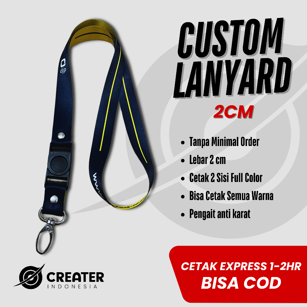 

cetak lanyard custom lebar 2CM PENGAIT ANTI KARAT (PROSES 1-2HR)