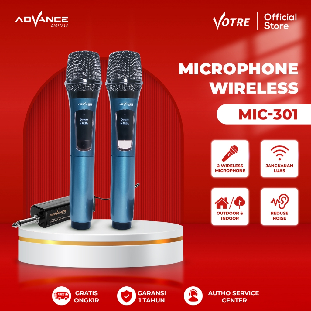 Advance MIC 301 Double Mikrofon Wireless Bisa di Charger / Cas Ulang Garansi 1 Tahun