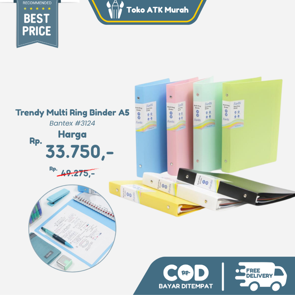 

Bantex A5 Pastel Trendy Multi Ring Binder 20 Hole #3124