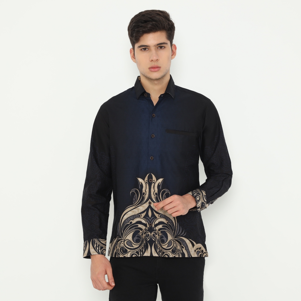 Kemeja Batik Pria Regular Navy Series Casual Kerja Kantor New LUIGI RICCIO
