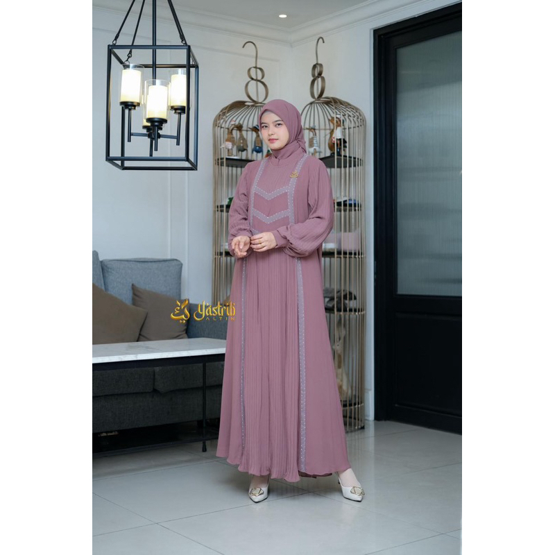 Gamis saukia dress set cardi outer dan inner wanita muslim