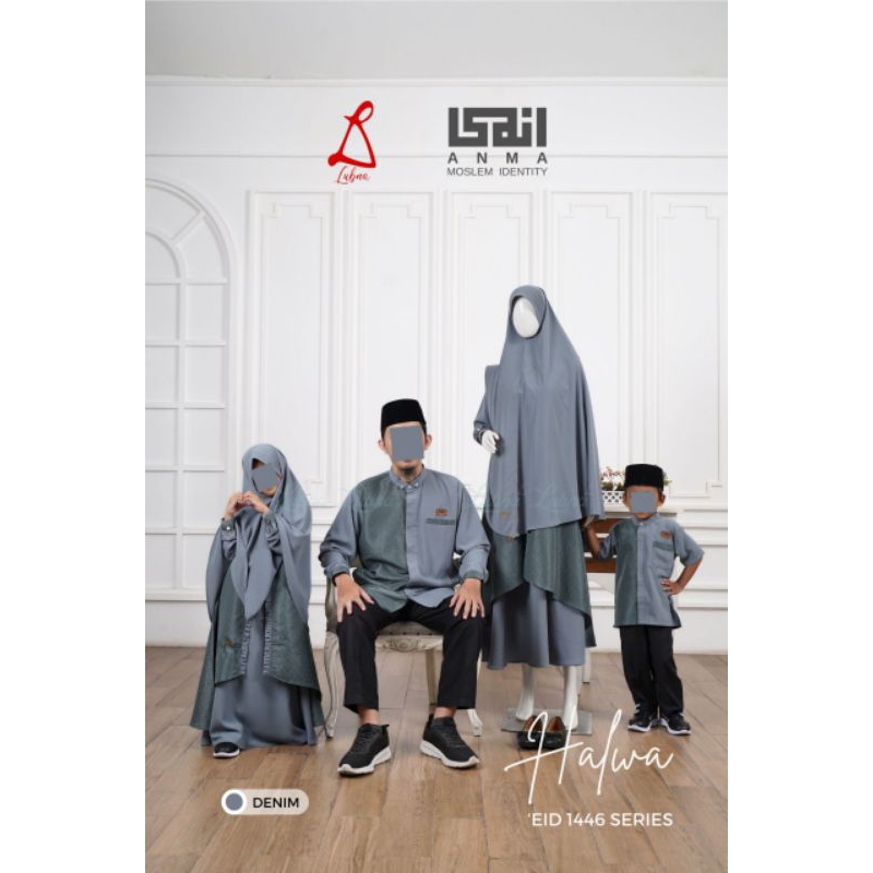 [READY] Lubna | Halwa Gamis Dress Syari Set Khimar Bergo Jilbab Nonpad | Eid Series Couple Family Se