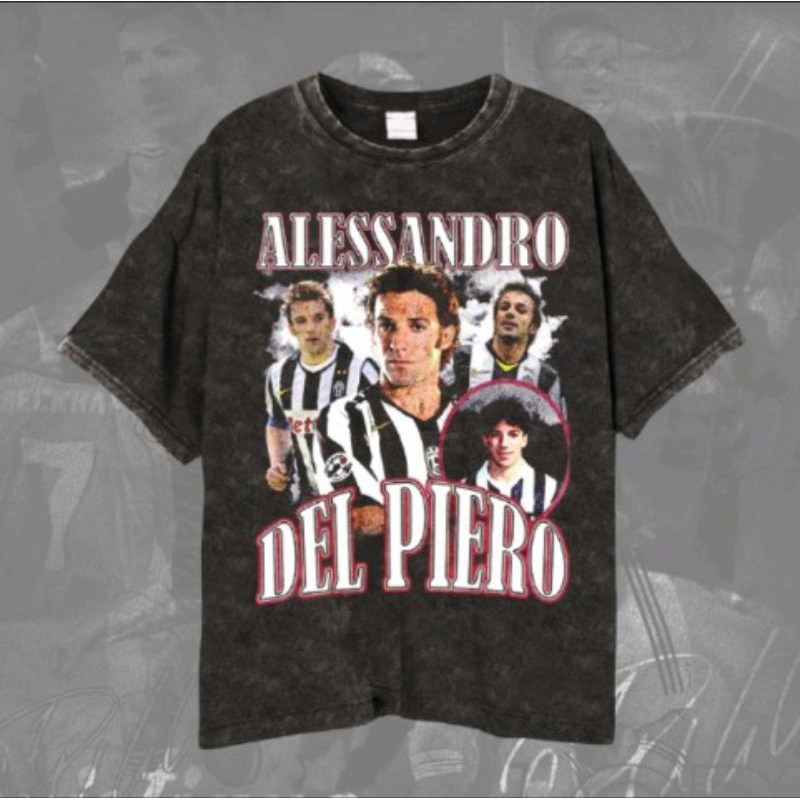 Alessandro DEL PIERO T-shirt/Kaos Bola Vintage Wash Alessandro Del Piero Italia Juve Unisex