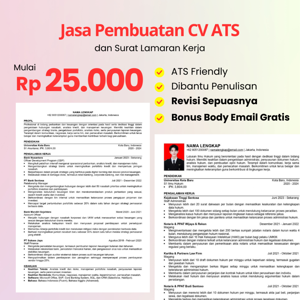 CV ATS Friendly | Jasa Pembuatan CV ATS Profesional