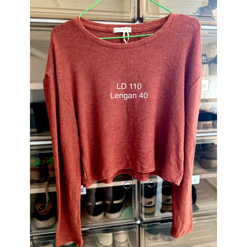 Sweater Cardigan Outer Cotton:On Brick Merah Bata Oversized Big Size Preloved