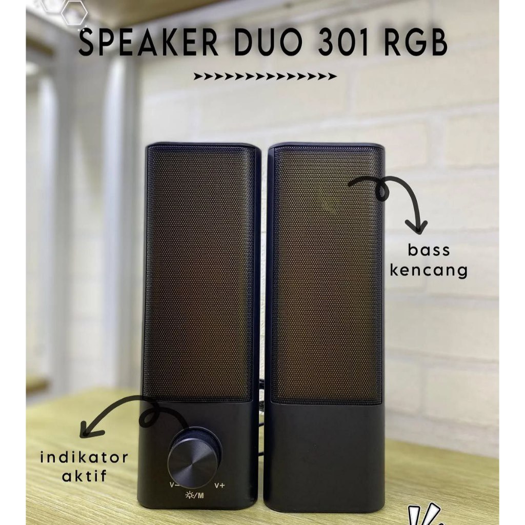 Speaker Gaming Bluetooth Duo 301 RGB Speaker Gaming Full Bass Speaker For Laptop TV Sound Bass