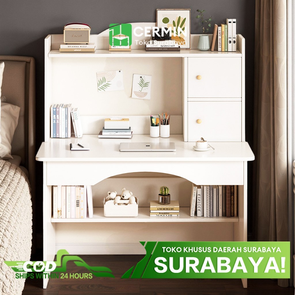 Pengiriman Dari Surabaya---Meja Belajar Meja Kerja Meja Tulis Minimalis Bertingkat dengan Lemari Mej