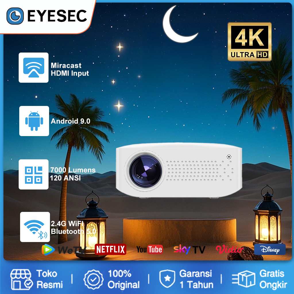 Proyektor Android 4k UHD 7000 Lumens LCD Proyektor 2.4G WiFi Bluetooth 5.0 Portable Home Theater