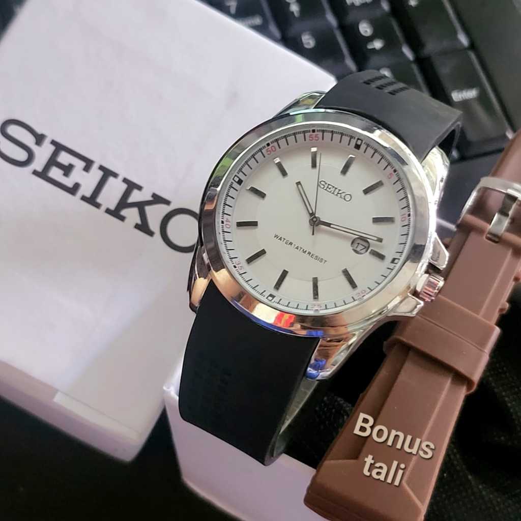 JAM TANGAN PRIA DEWASA SEIKO TANGGAL AKTIF FREE TALI KARET 1 PCS BISA COD