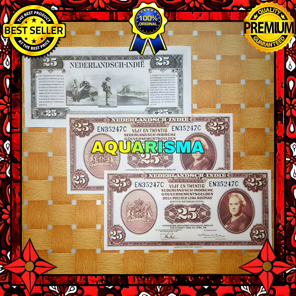 KOLEKSI NUMISMATIK - SOUVENIR REPRO UANG KUNO 25 GULDEN HINDIA BELANDA WILHELMINA 1943