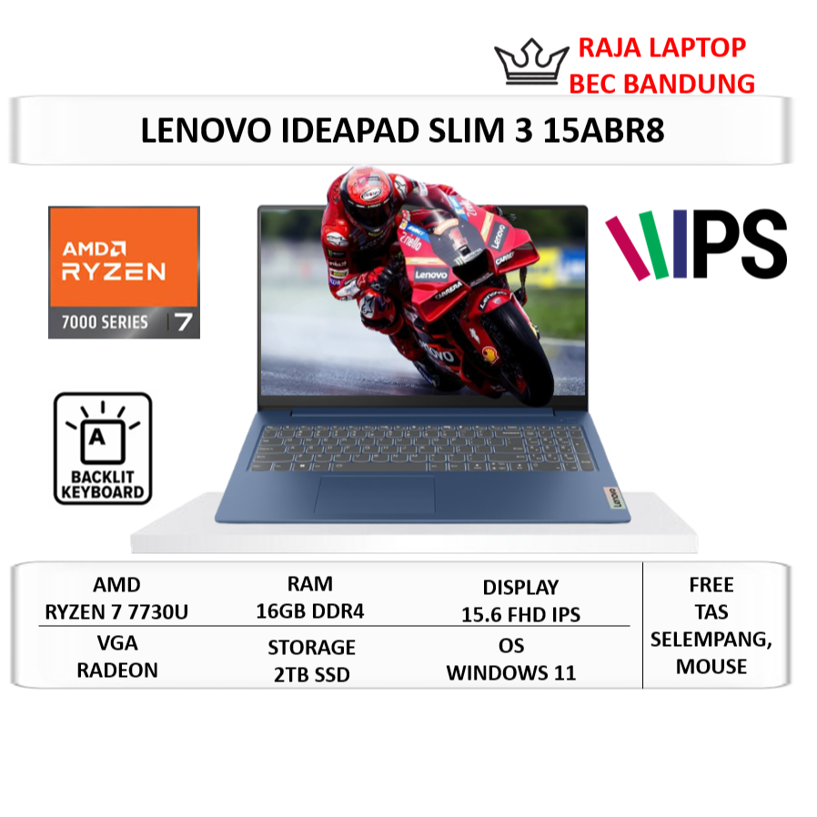 Laptop Gaming Lenovo Ideapad Slim 3 15 Ryzen 7 7730U 16GB SSD 2TB 15.6" FHD IPS Windows 11