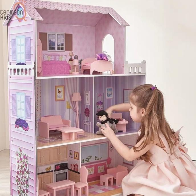 Dool House Rumah Boneka Rumah Barbie Bahan Kayu 3 Tingkat Agallochaa