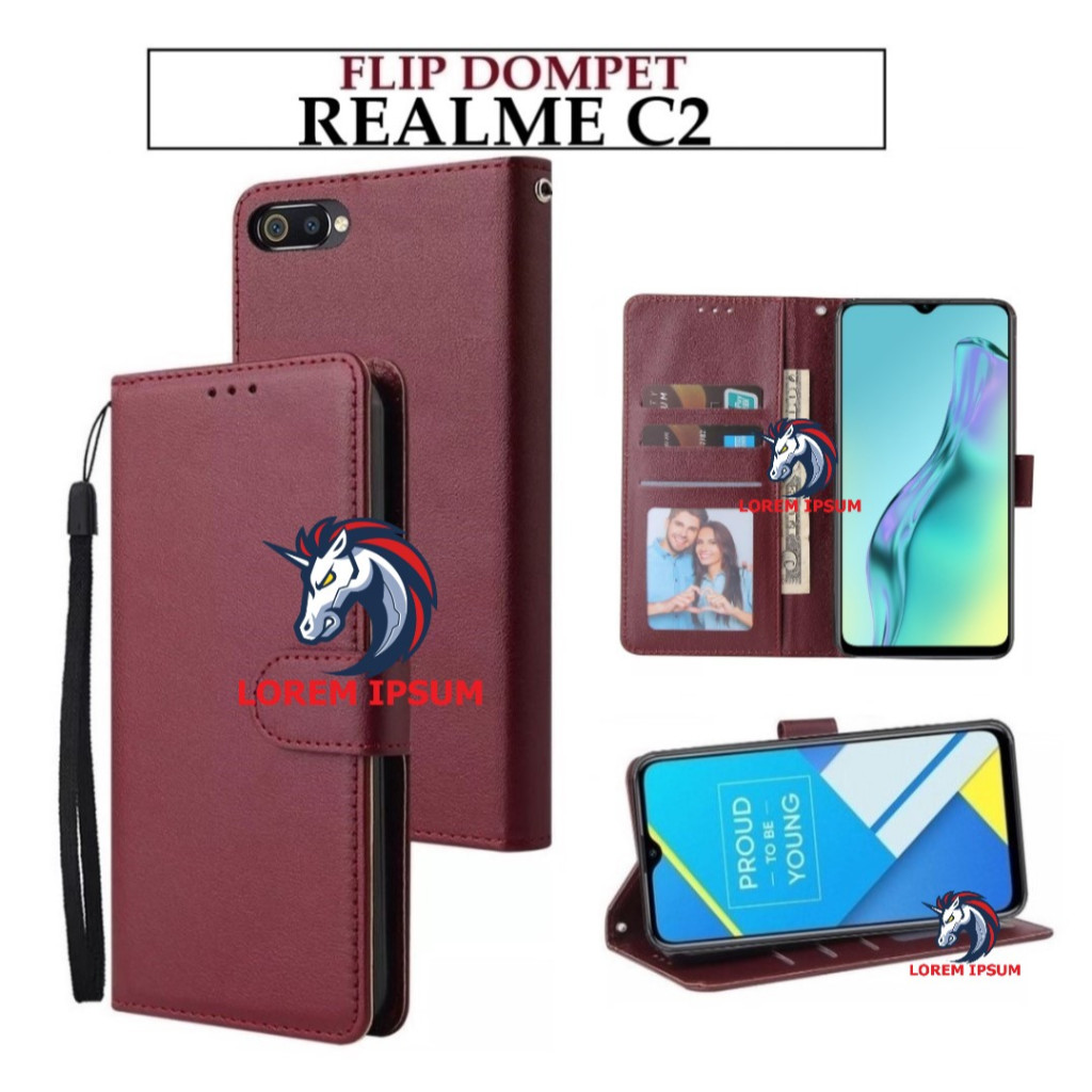 LEATHER CASING REALME C2 CASE KULIT FLIP WALLET LEATHER KULIT PREMIUM SARUNG BUKA TUTUP KESING HP FL