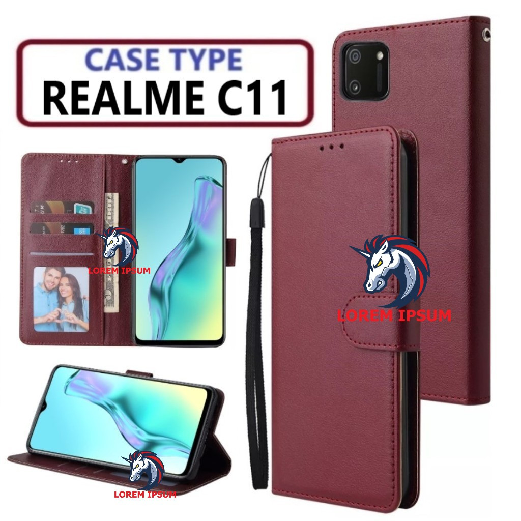 LEATHER CASING REALME C11 CASE KULIT FLIP WALLET LEATHER KULIT PREMIUM SARUNG BUKA TUTUP KESING HP F