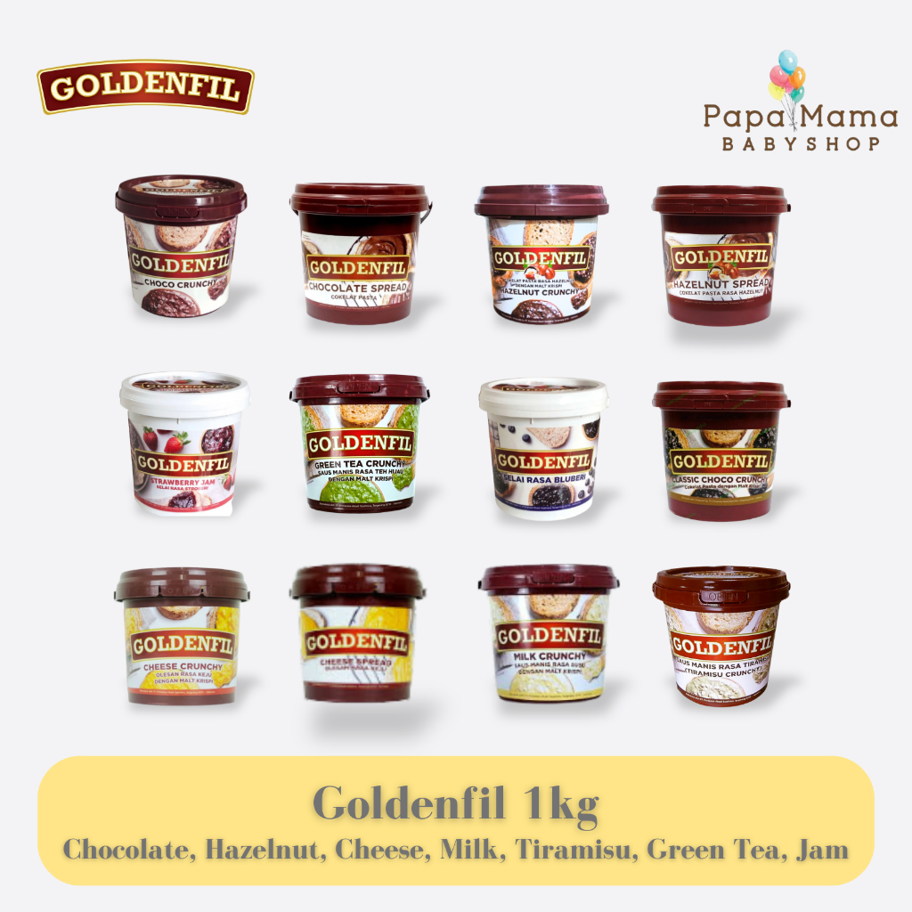 

Goldenfil 1kg - Selai Chocolate/Cheese/Tiramisu/Green Tea/Milk/Hazelnut/Strawberry/Blueberry Spread Crunch Choco Goldenfill