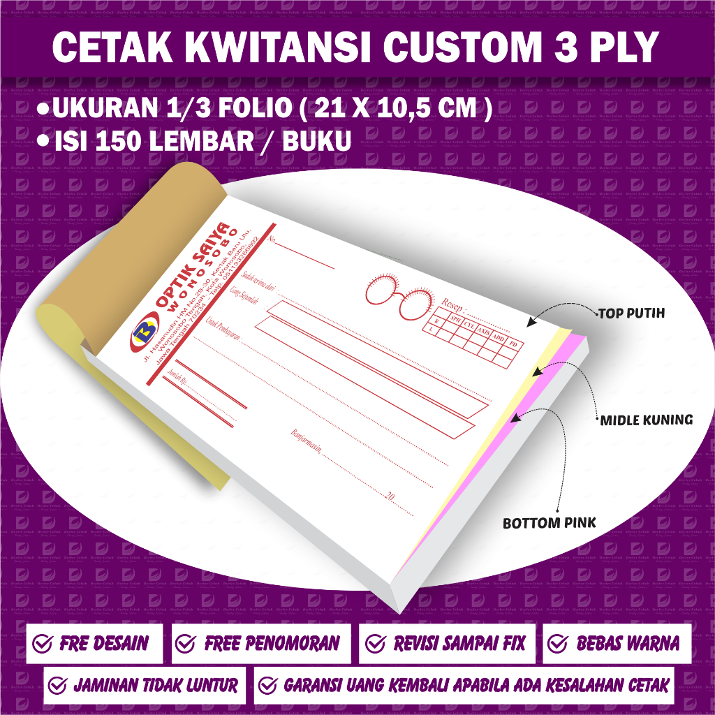 

Kwitansi custom 3 ply 1/3 folio